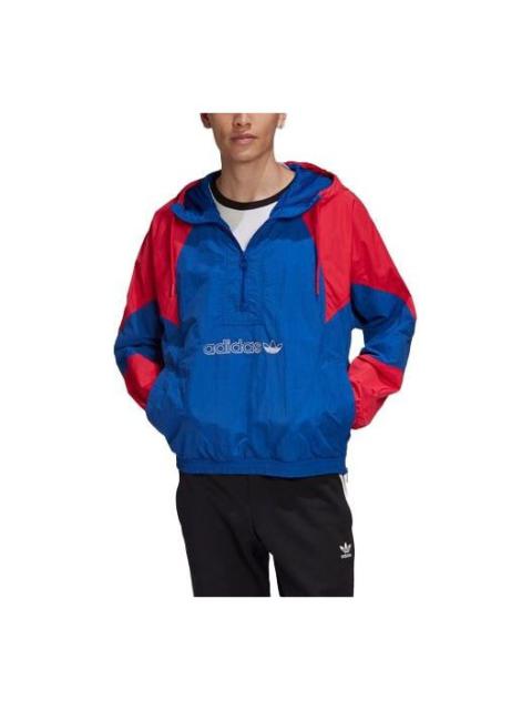 adidas originals Outdoor Windproof Colorblock Sports Splicing Hooded Jacket Blue GE6239