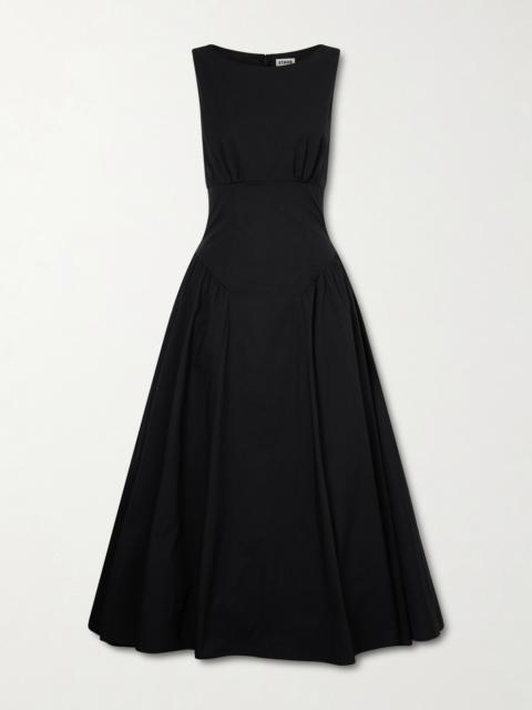 STAUD Gwen Paneled Pleated Cotton-blend Poplin Midi Dress