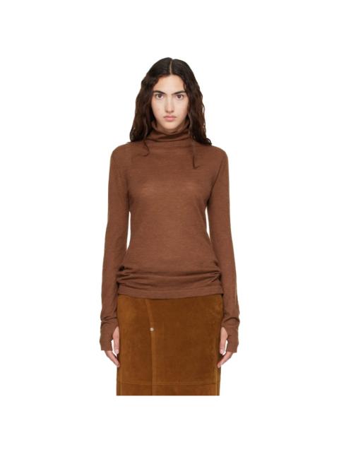 LAUREN MANOOGIAN Brown Fine Funnel Turtleneck
