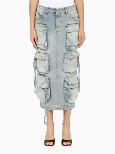 THE ATTICO Blue denim cargo midi skirt
