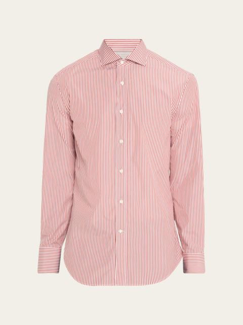 Brunello Cucinelli Men's Narrow Striped Long-Sleeve Shirt