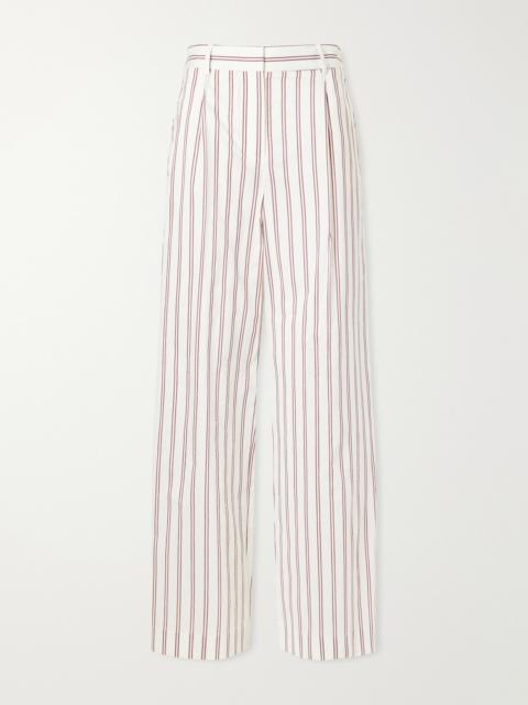 TWP Hudson St Pleated Striped Cotton And Silk-blend Wide-leg Pants