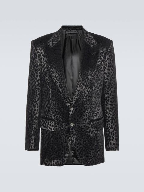 Leopard-print velvet blazer