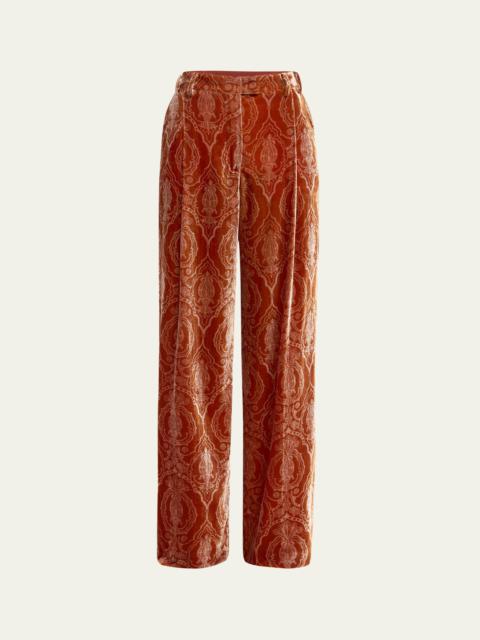 Loose Paisley Velvet Pintuck Pants