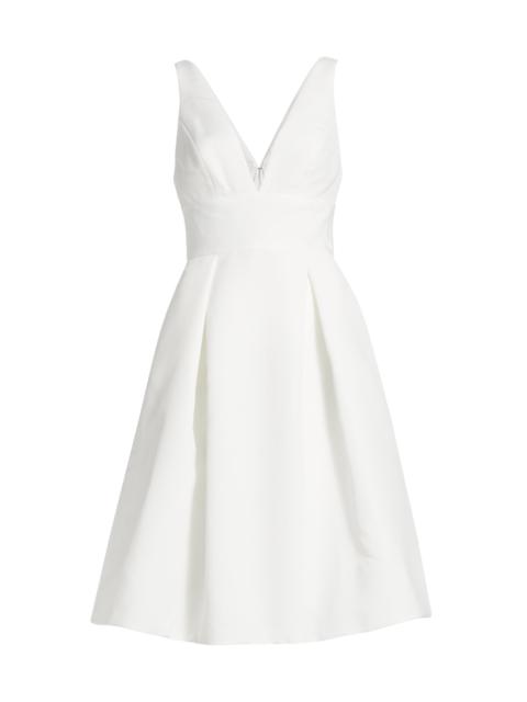 AMSALE Women's Faille Deep V-Neck Dress - Silk White