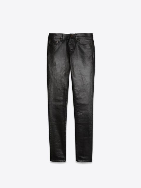 SAINT LAURENT skinny jeans in oily coated black stretch denim