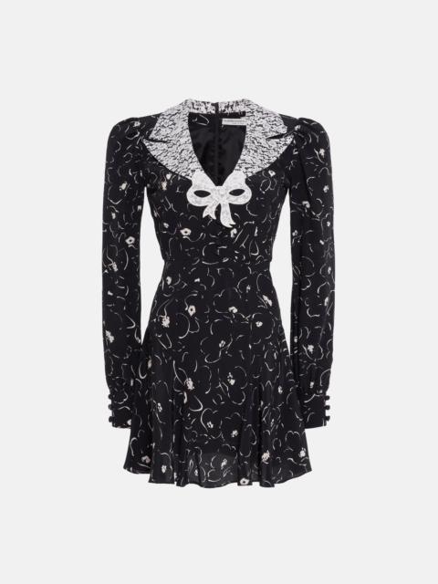 FLORAL PRINT SILK MINI DRESS WITH LACE COLLAR