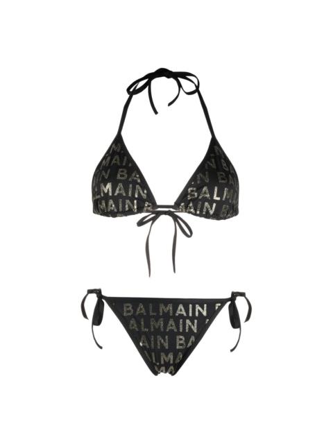 logo-print bikini set
