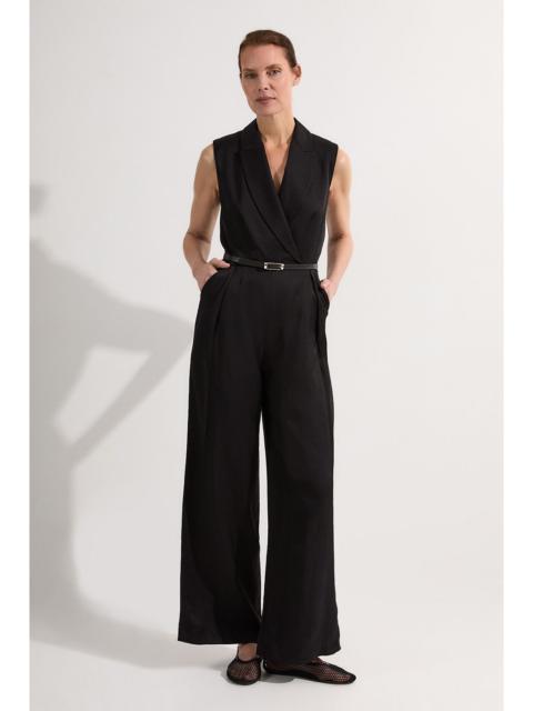 KAREN MILLEN Premium Viscose Linen Tailored Belted Wide Leg Jumpsuit