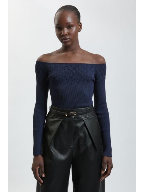 KAREN MILLEN Pointelle Knit Panelled Bardot Top