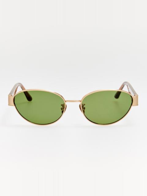 LINDA FARROW Sheri Sunglasses in Matt Champagne and Green