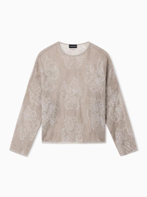 EMPORIO ARMANI TWO-TONE FLORAL MOTIF JACQUARD JUMPER