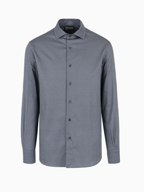 Printed-pattern stretch cotton shirt