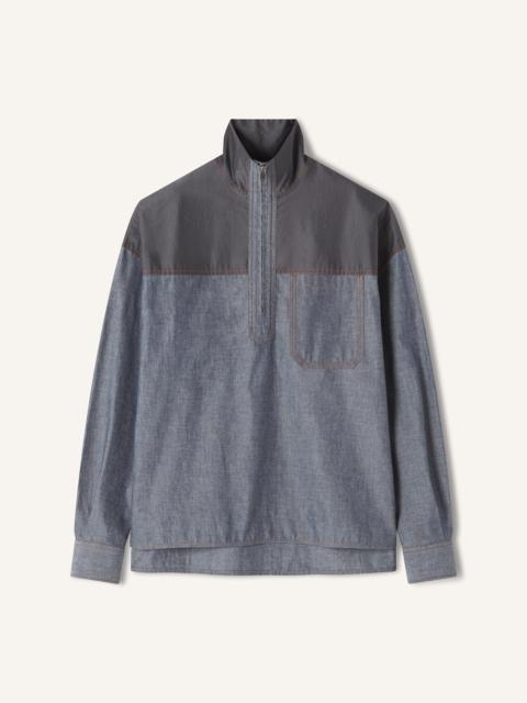 Lanvin BLUE HIGH ZIP-NECK CHAMBRAY TOP