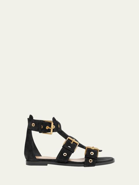 Suede Buckle and Grommet Gladiator Sandals