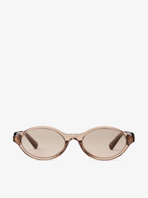 JIMMY CHOO Marais Transparent Tan and Light Brown Oval Acetate Sunglasses