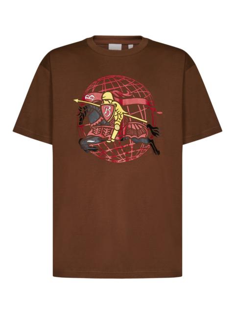 Brown cotton jersey T-shirt with Equestrian Knight Design graphic at front.
