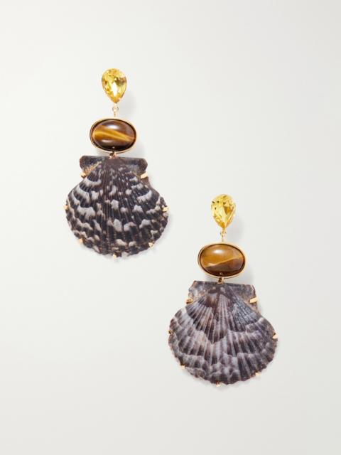 Jennifer Behr Augustine Gold-tone Crystal And Tiger Eye-embellished Seashell Earrings