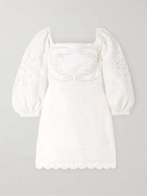 FARM RIO Scalloped broderie anglaise-trimmed linen mini dress White