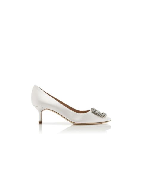 Manolo Blahnik Light Cream Satin Jewel Buckle Pumps