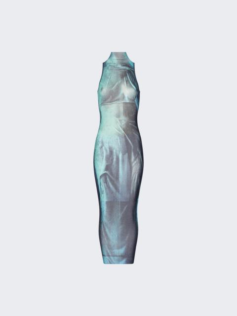 Jean Paul Gaultier Mesh High Neck Long Dress Water Print