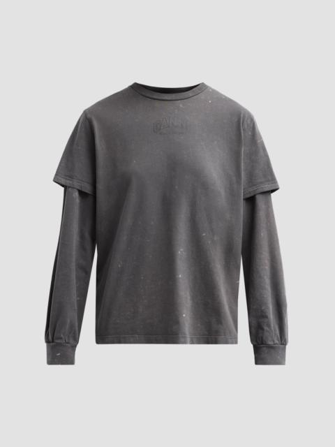 GANNI Women's Heavy Jersey Double Sleeve Cotton Top - Phantom