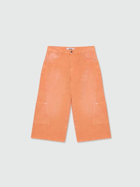 MSGM Orange cotton canvas culottes with aged-effect wash