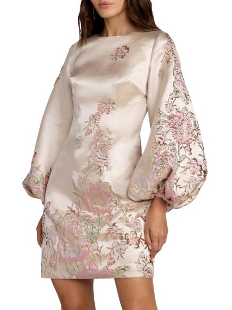 MAC DUGGAL Women's Floral Brocade Long-Sleeve Minidress - Champagne Multi