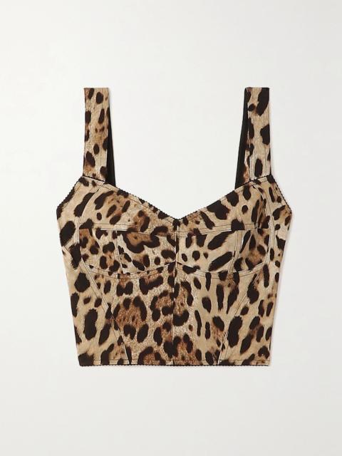 Dolce & Gabbana Cropped leopard-print stretch-canvas bustier top Leopard print