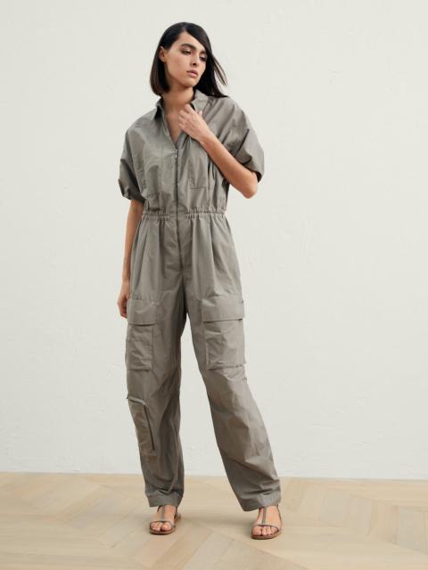 Brunello Cucinelli Techno cotton poplin utility jumpsuit with shiny tab