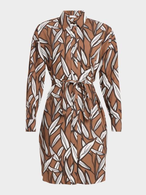 Brunello Cucinelli Collared Long-Sleeve Leaf-Print Cotton Dress