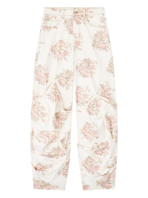 GANNI floral-print gathered jeans