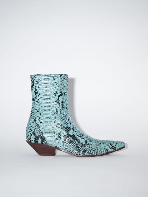 Snake print leather ankle boots - Light blue