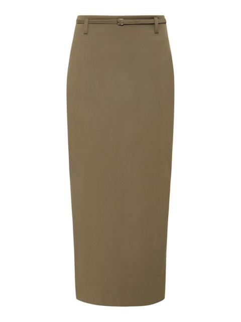 Kelp Belted Stretch-Wool Pencil Skirt brown