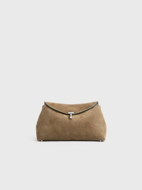 TOTEME T-lock suede clutch tobacco
