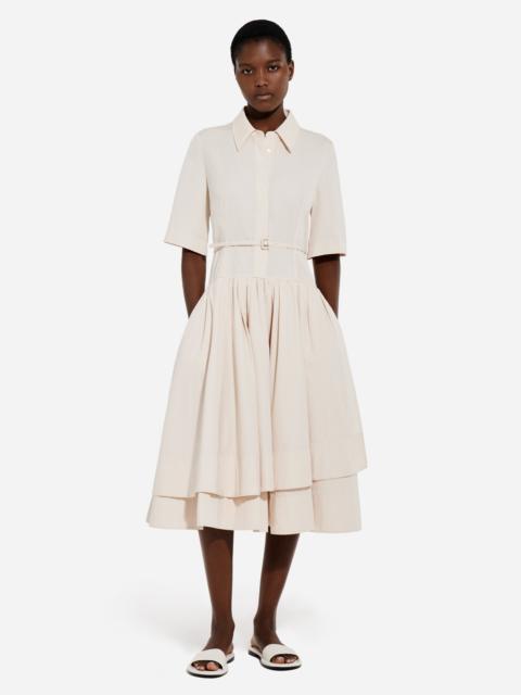 CO Short Sleeve Belted Dress in Cotton Poplin