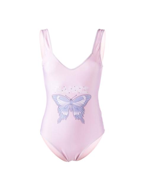 GANNI butterfly logo-print swimsuit