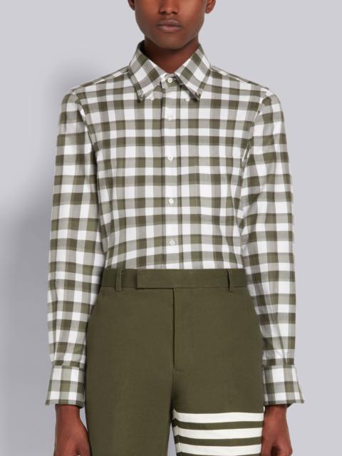 Thom Browne Dark Green Buffalo Madras Check Flannel Straight Fit Long Sleeve Button Down Shirt