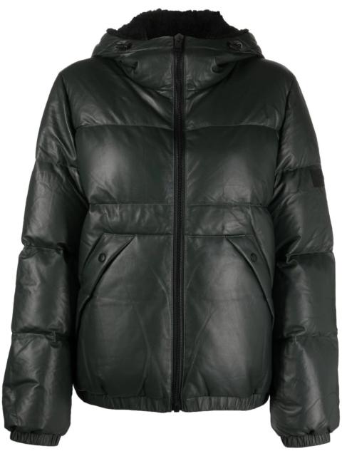 leather hooded zipped-up jacket
