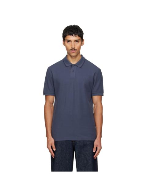 BOSS Navy Regular-Fit Honeycomb-Structured Cotton Pique Polo