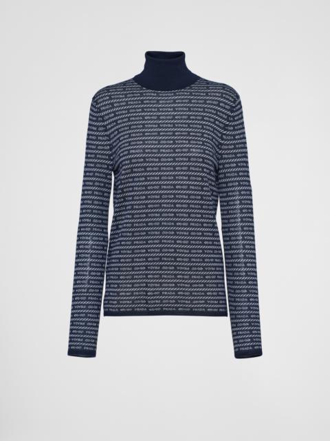 Superfine wool turtleneck sweater with intarsia logo