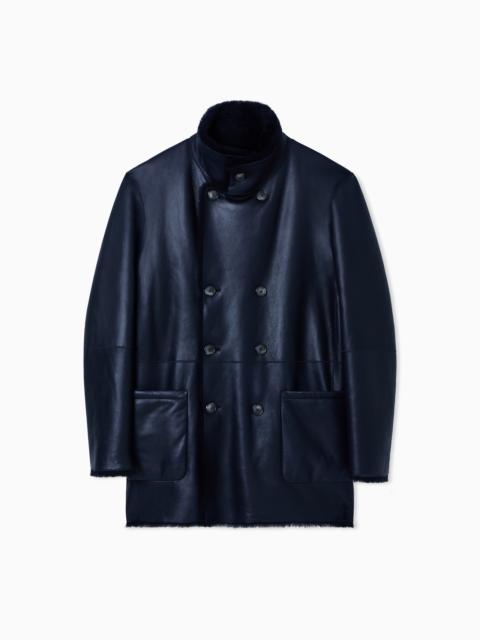 GIORGIO ARMANI Reversible, double-breasted sheepskin pea coat