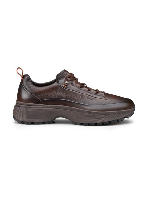 Santoni Men's dark brown leather Easy Bounce Mountain sneaker