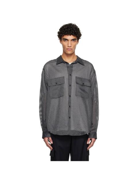 SOLID HOMME Black Sheer Striped Shirt