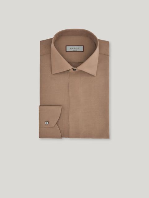 Canali REGULAR FIT SHIRT IN BROWN SILK