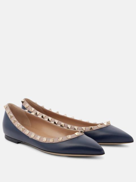 Rockstud leather ballet flats