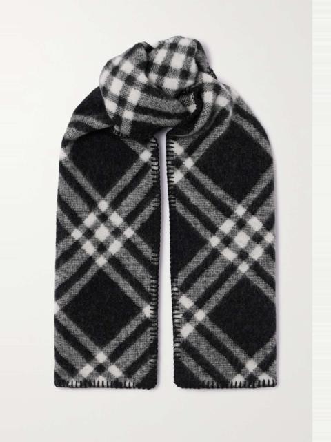 Burberry Appliquéd checked brushed-wool scarf