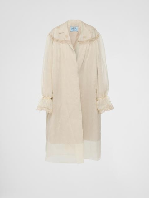 Prada Single-breasted nylonette and Panama cotton coat