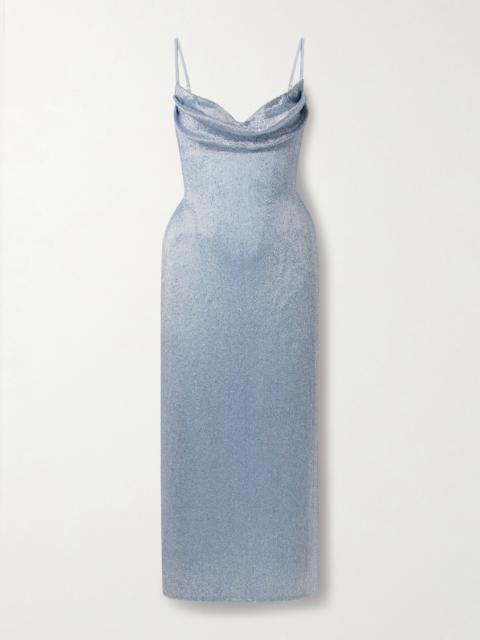 Wiederhoeft Maggi draped beaded tulle gown Blue
