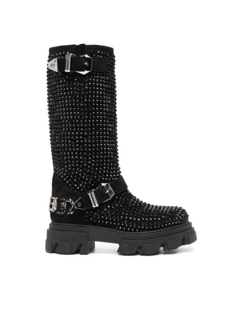 crystal-embellished chunky-sole boots